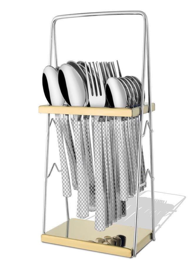 Parage 25 Pieces Regal Cutlery Set Premium Stainless Steel with Stand (Contains: 6 Table Fork, 6 Table Spoon, 6 Dinner Spoon, 6 Tea Spoon, 1 Cutlery Stand) Spoon Set for Dining Table Stylish - Image 1